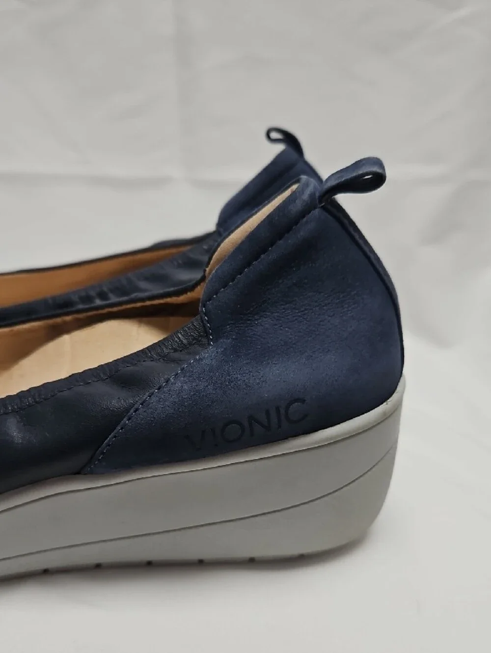 Vionic Jacey Womens 11 Navy Leather Suede Slip On Wedge Sneakers Comfort Shoes